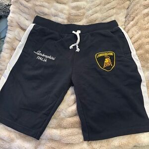 Lamborghini Fashion Men’s Sweat Shorts Casual Navy Blue Small Medium